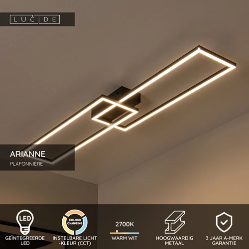 Lucide ARIANNE - Plafonnière - LED - CCT - 1x23W 2700K/4000K - Zwart - USP